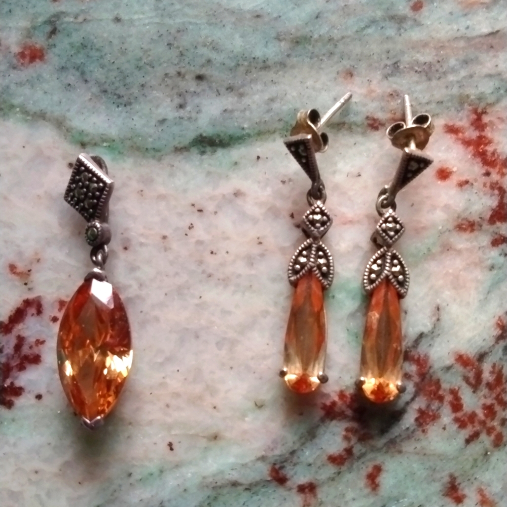 Swarovski pendant & earrings, champagne morganite gemstones in sterling silver